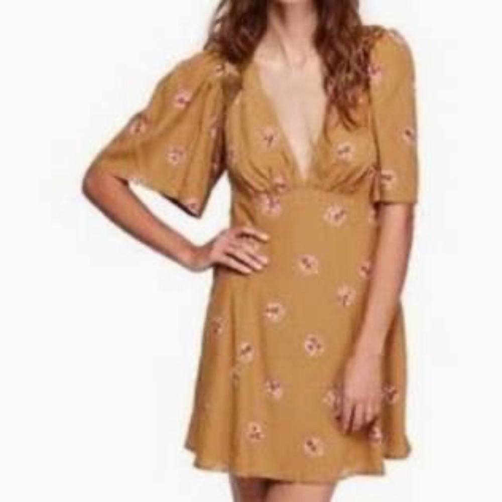 Free People Mockingbird Deep V Lace Trim Mini Dress Sz 4